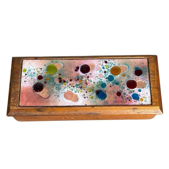 Vintage MCM Enameled Copper Wood Box Mid Century - Picture 6 of 6